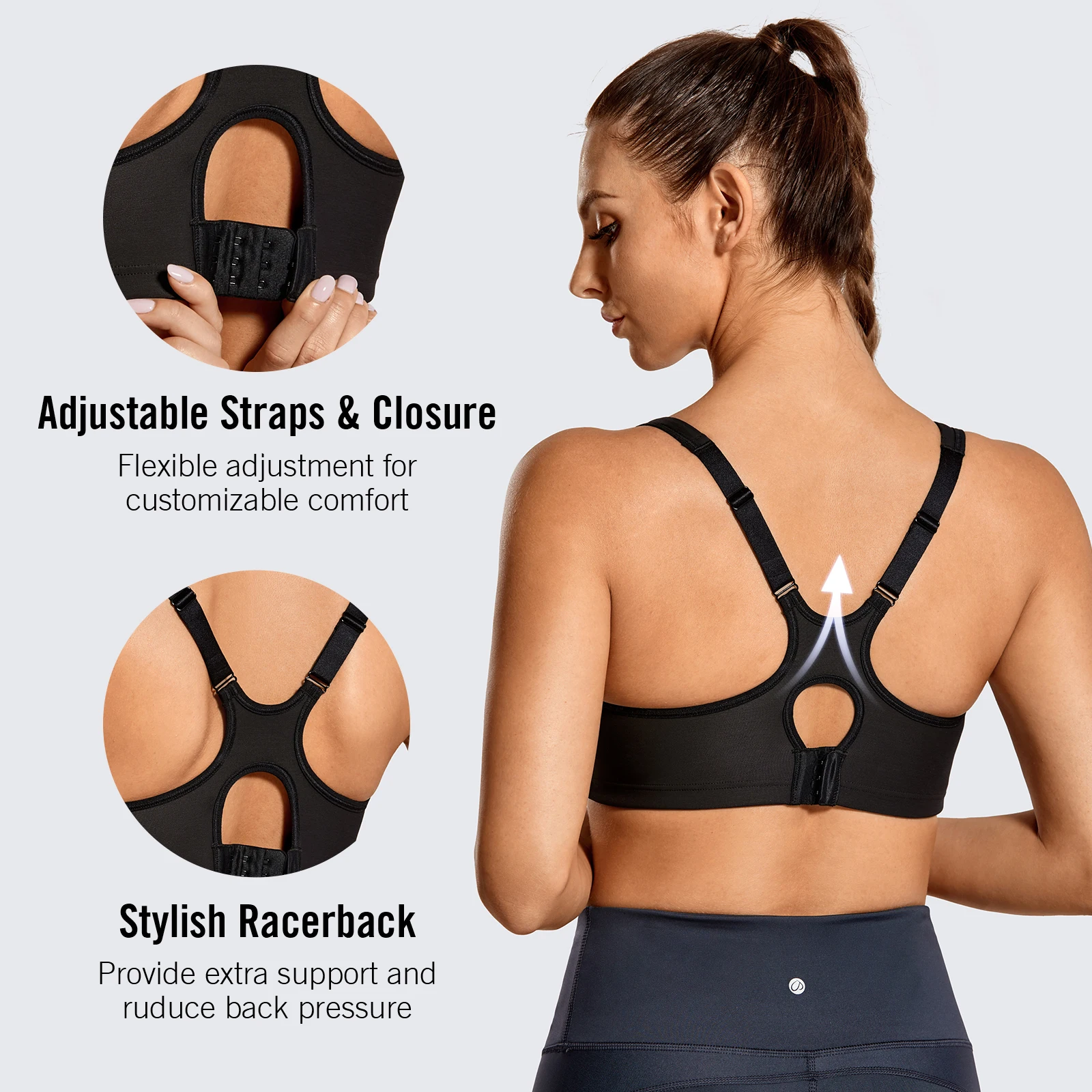 SYROKAN Sport Bras Women High Impact Non Padded Underwire Powerback Support Sports Bra Sportswear Crop Top Female Fitness