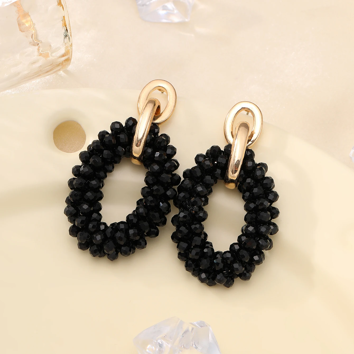 INKDEW-Boucles d\'oreilles pendantes ovales JOEar pour femmes, bijoux en perles de cristal faites à la main, grandes et longues, à la mode, EA070