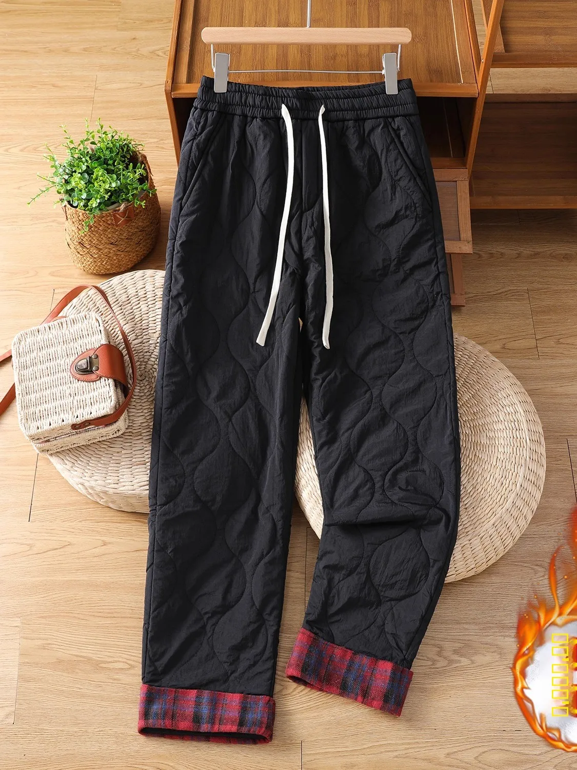 

Повседневные женские зимние утепленные хлопковые брюки с контрастными вставками в клетку, с манжетами, на эластичной талии, ветрозащитные, теплые, модные