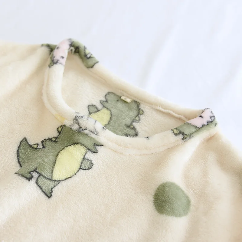 New Autumn And Winter Ladies Flannel Pajamas Long-sleeved Trousers Two-piece Cartoon Dinosaur Warmth Thickening Home Service Set