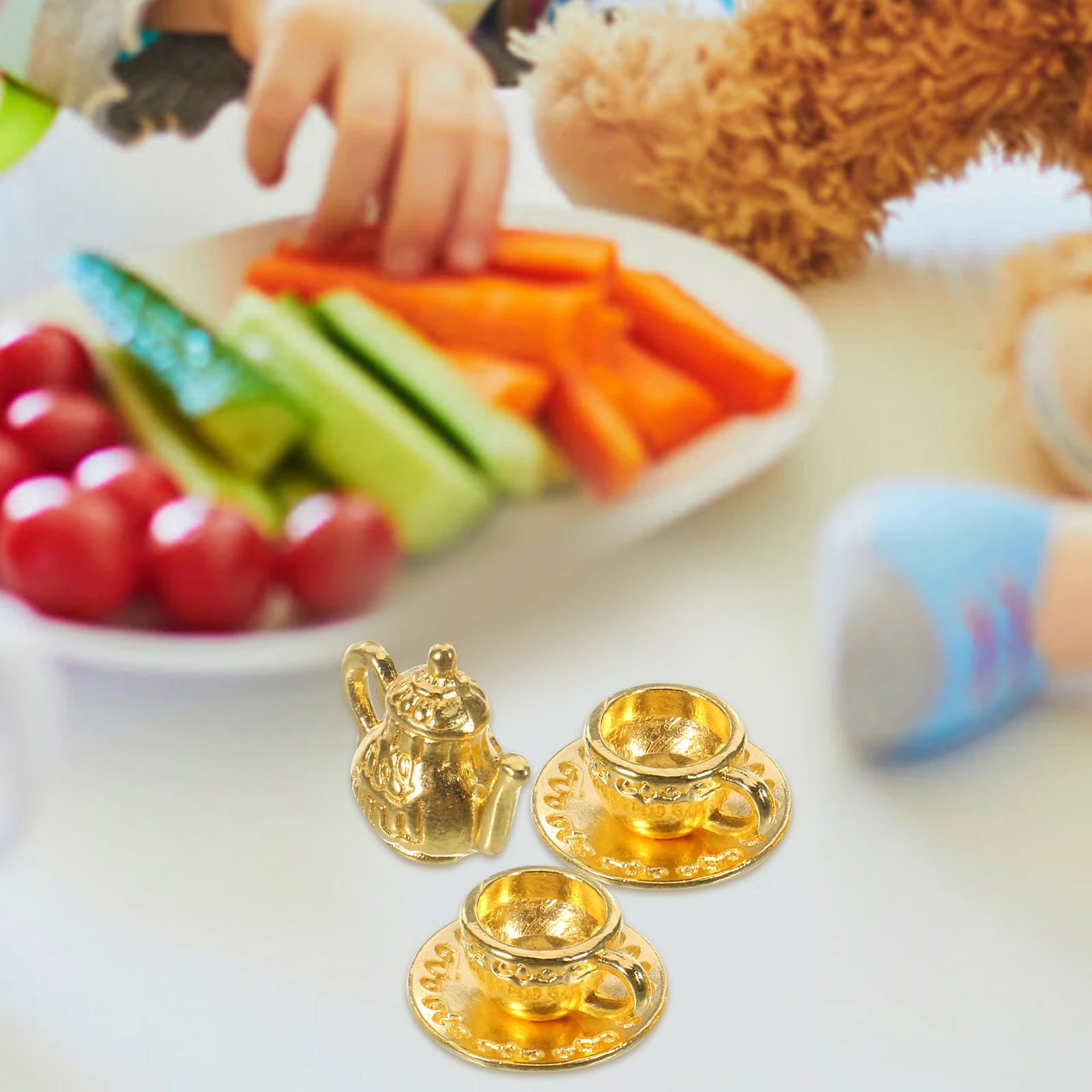 

Mini Teapot Set Compact Metal Design Kitchen Decor Simulated Tea Pot Ornament Household Scene Prop Desktop Accessory Zinc Alloy