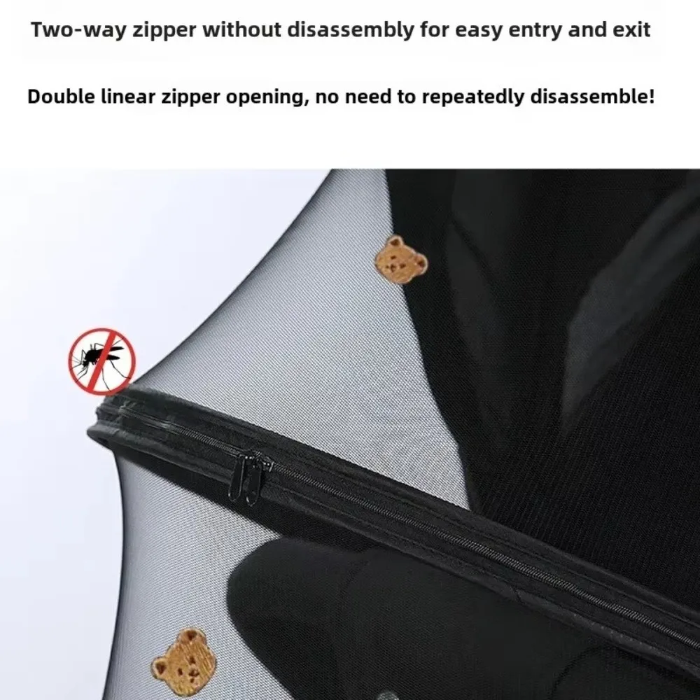 New Ventilate Stroller Mosquito Net Zipper Mesh Pushchair Mosquito Net Folding Cartoon Embroidery Baby Mosquito Cover Kids view 5