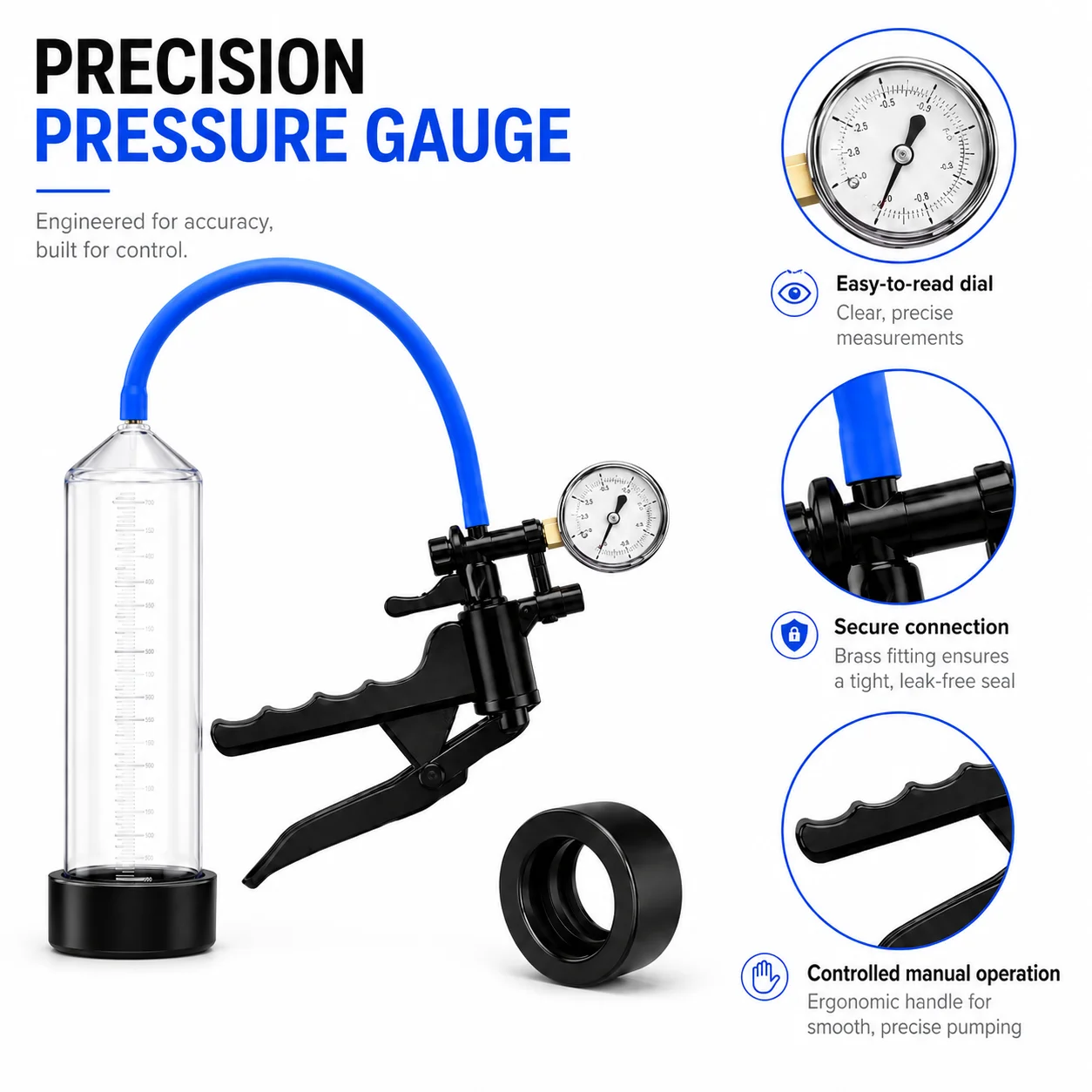 Penis Pump Manual Penis Enlarger Sex Toy for Men Vacuum Pump Male Masturbation Extender Trainer with Gauge Adult Product