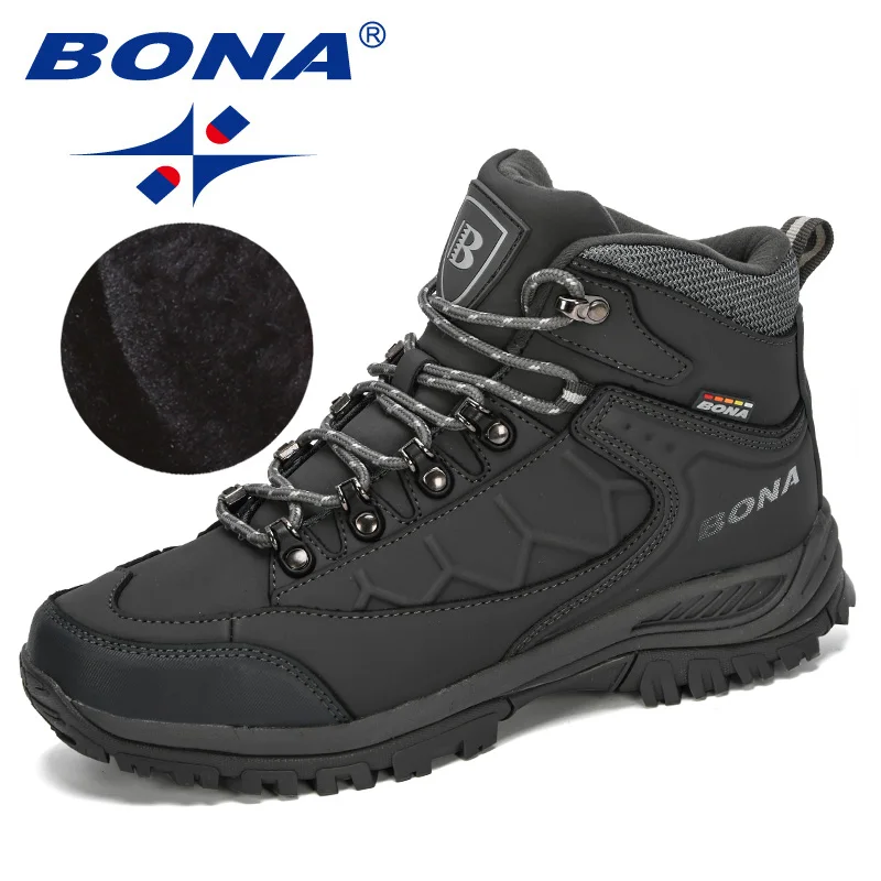 BONA  New Designers Nubuck Leather Hiking Shoes Men Autumn Winter Climbing Boots High Top Trekking Hunting Shoe Trainers Man