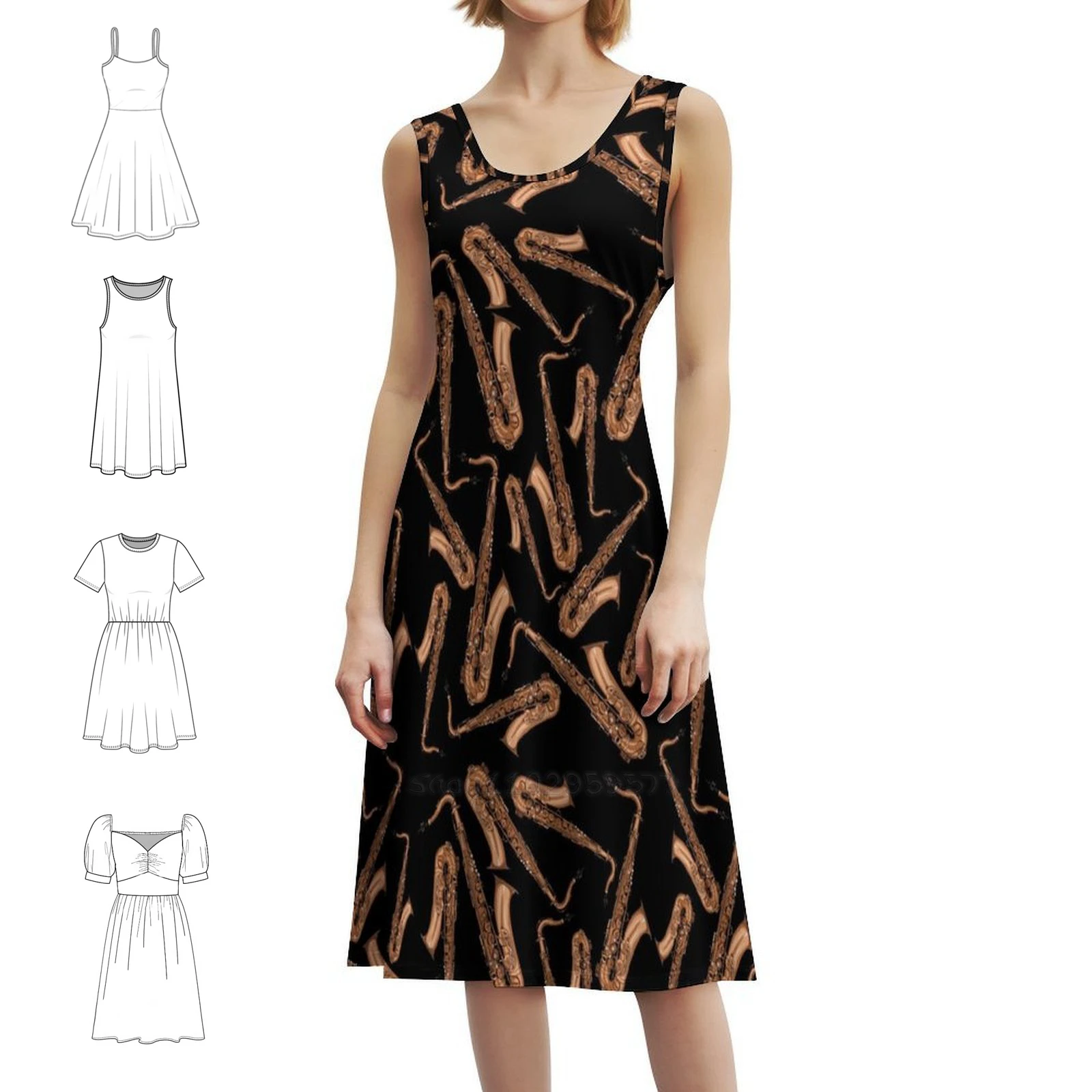 تينور الساكسفون آلة موسيقية نمط أسود المرأة الهيب هوب الشارع الشهير فستان الرسم طباعة ملابس للنادي الحفلات Jasmijndeklerk