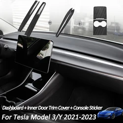 Dashboard Cover For Tesla Model 3 Y Car Door Trim Center Console Carbon Fiber ABS Stickers Accessories Model3Y 2017-2021 2022