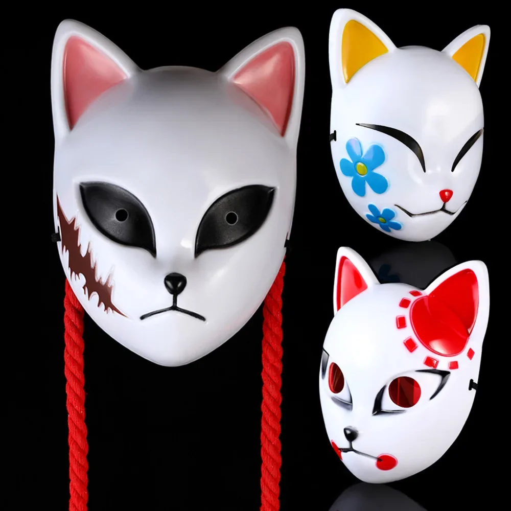 Japanese anime demon fox mask, Sabito cosplay, Makomo, Tanjiro, thick plastic animal mask, Halloween party costume accessories,