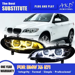 AKD Head Lamp for BMW E71 LED Headlight 2007-2013 Headlights X6 DRL Turn Signal High Beam Angel Eye Projector Lens