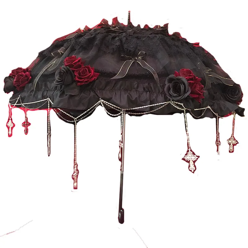 Dark Gothic Gay Handmade Lace Rose Cross Tea Party Wedding Umbrella