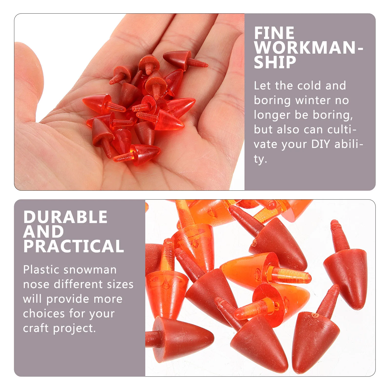 200 szt. Plastikowych nosów dla bałwanków, akcesoria do samodzielnego wykonania świątecznych dekoracji, artykuły rzemieślnicze na Boże Narodzenie i zimę, 123 znaki