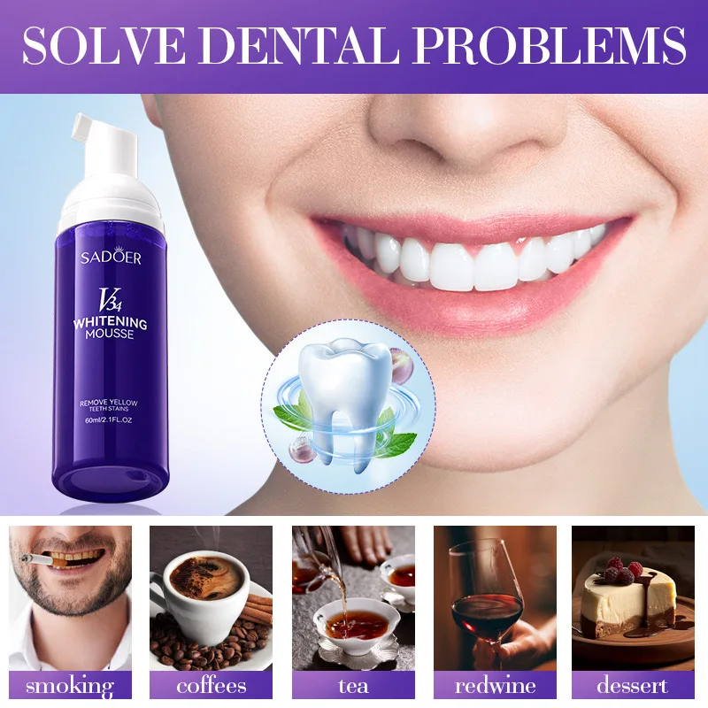 60ML V34Mousse Toothpaste Whitening toothpaste Brighten Whiten Teeth Clean Oral Hygiene Removes Tartar Teeth Care Products