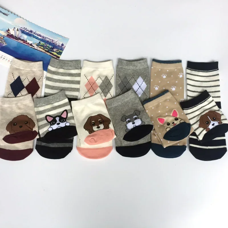 Japanese Cute Heel Puppy Cotton Socks Men Women Autumn and Winter Cartoon Socks, Pure Cotton Medium Tube Women's Cotton Socks