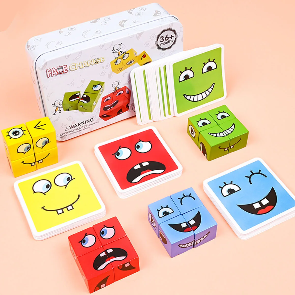 Cube Face Change Building Blocks Board Game Wood Puzzle Montessori Expression Wooden Blocks Blocos For Children Kids Toys Gift