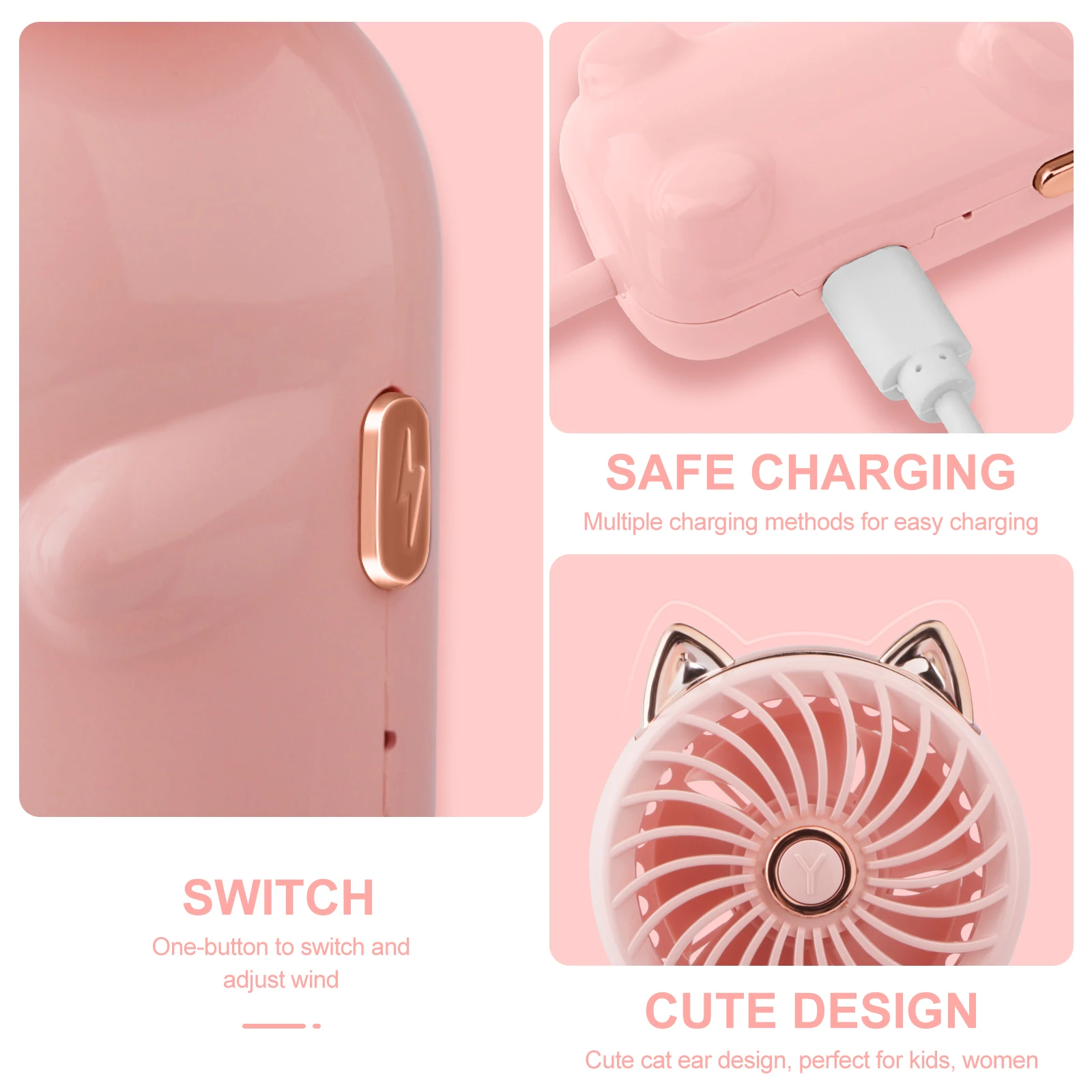 Mini Fan Portable Fan USB Rechargeable Cute Cat Design Cooling Handheld Fan Three Speed Adjust Ventilador Strong Power Bank Fans