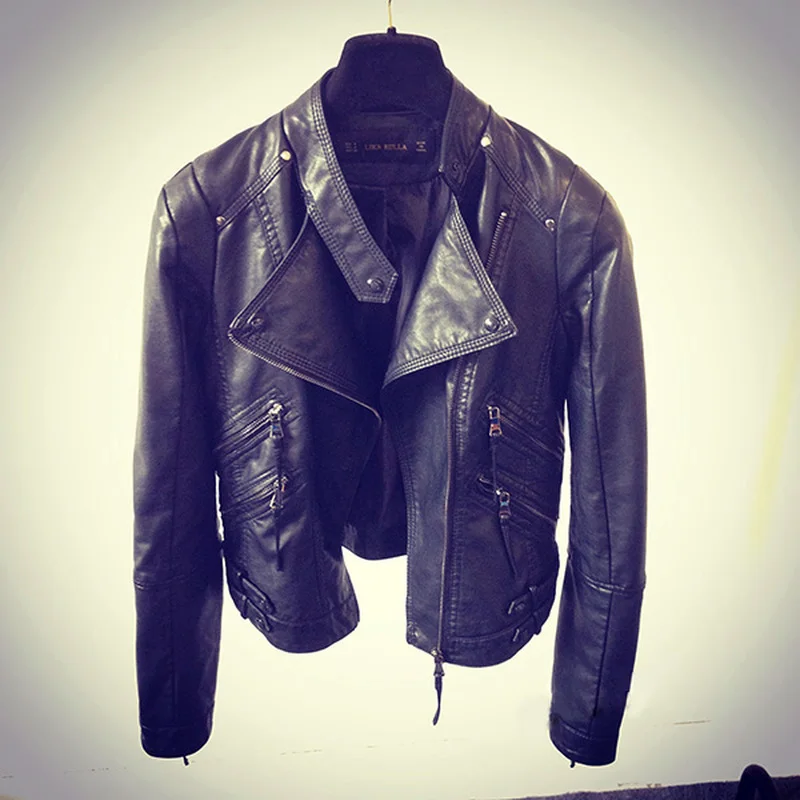 Leather Jacket Female Jackets Coat Slim Biker Motorcycle Soft Zipper girl Leather Jaquetas De Couro feminina women\'s clothing