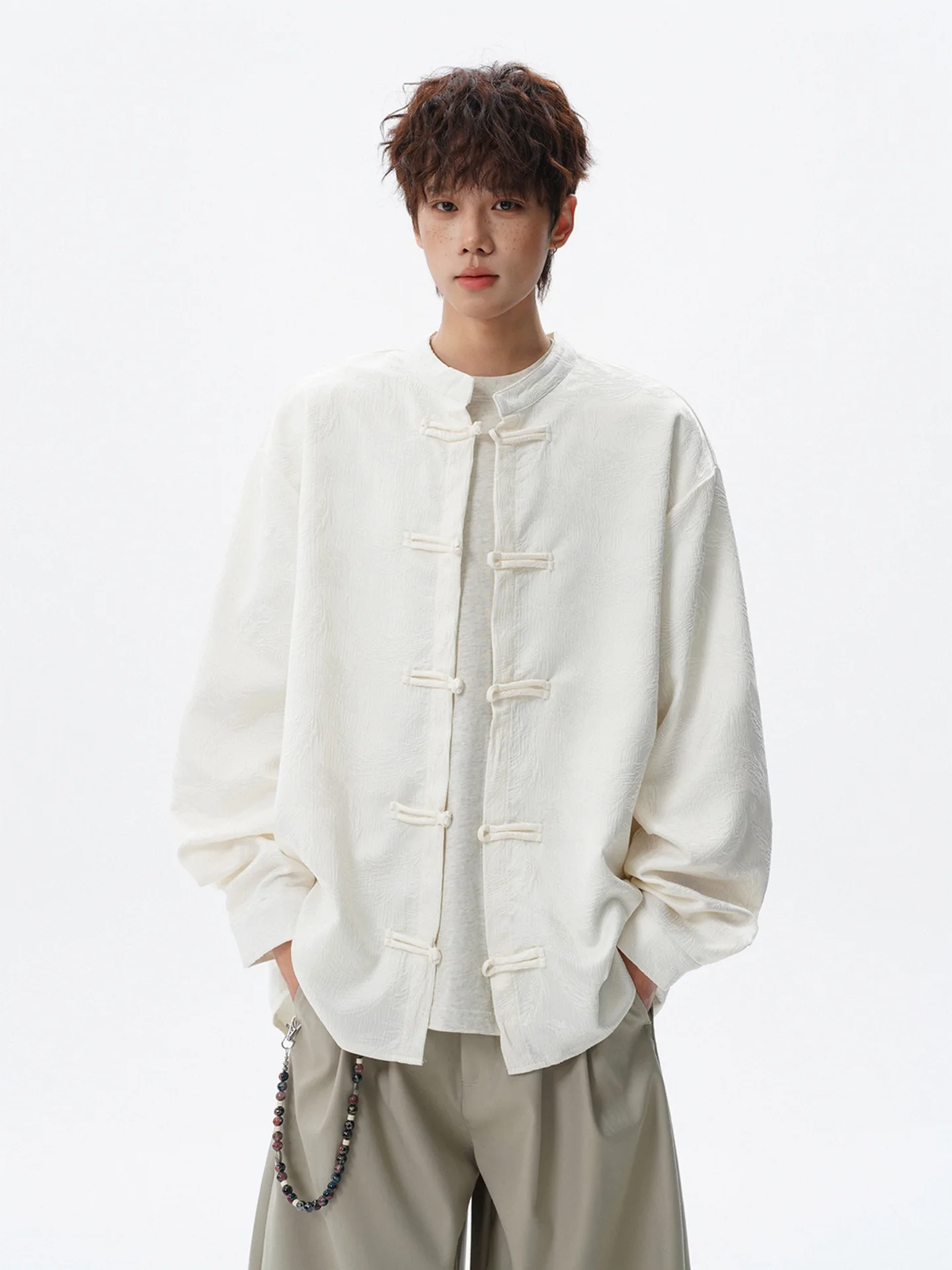 

New Chinese Sle Long Sve Men's irt Button up Simple Retro Young People Wear Tang Han Clothing Zhongan Suit Cotton Po...