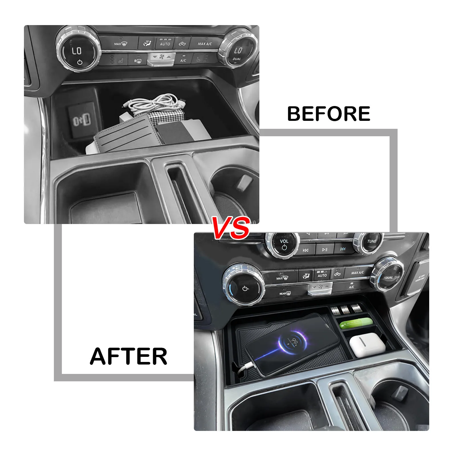 Front Center Console Organizer Tray for 2021-2025 Ford F150 & 2022 2023 2024 Lightning XLT Middle Armrest Car Box Storage Tray