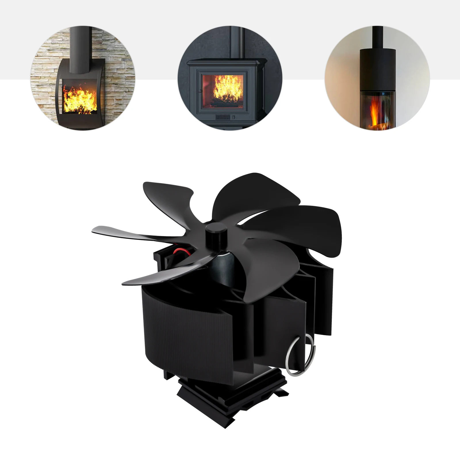 6 شفرات موقد مروحة، مروحة مدفأة الأنابيب، مروحة موقد تعمل بالطاقة الحرارية لحرق موقد/الغاز/سجل، محركات صامتة، دفع تدفق الهواء الأفقي