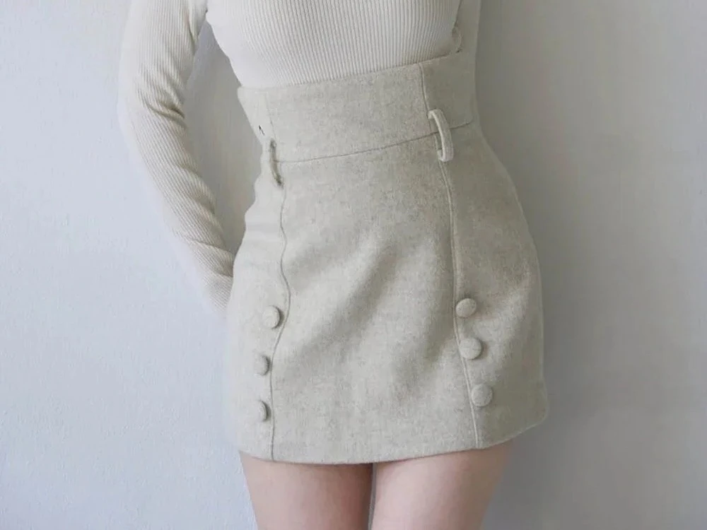 

Autumn Winter New Japanese Style Niche Design High Waist Slim Short Skirt Sweet Girls Versatile Woolen Bodycon Mini Skirts