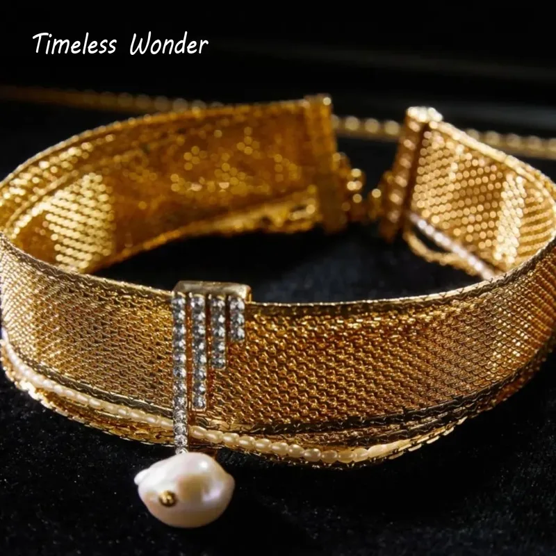 

Timeless Wonder Fancy Zircon Geo Pearl Choker Necklace Women Designer Fine Jewelry Sweet Rare Vintage Classy Runway Top 2524