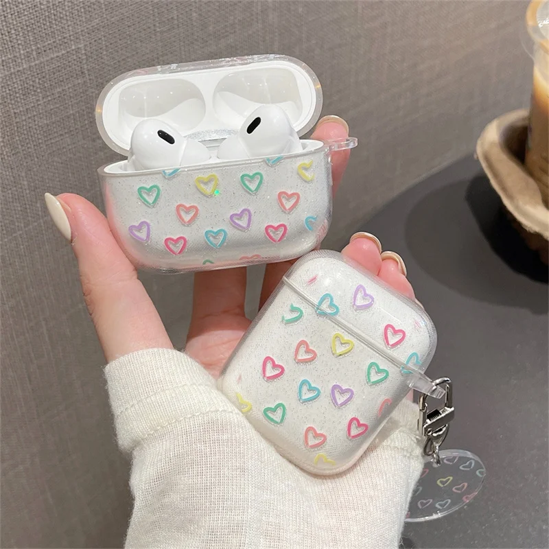 Funda brillante con dibujos animados para AirPods Pro 2. ª, funda con diseño de flores y purpurina, llavero de moda para Apple AirPods 2, 1 y 3