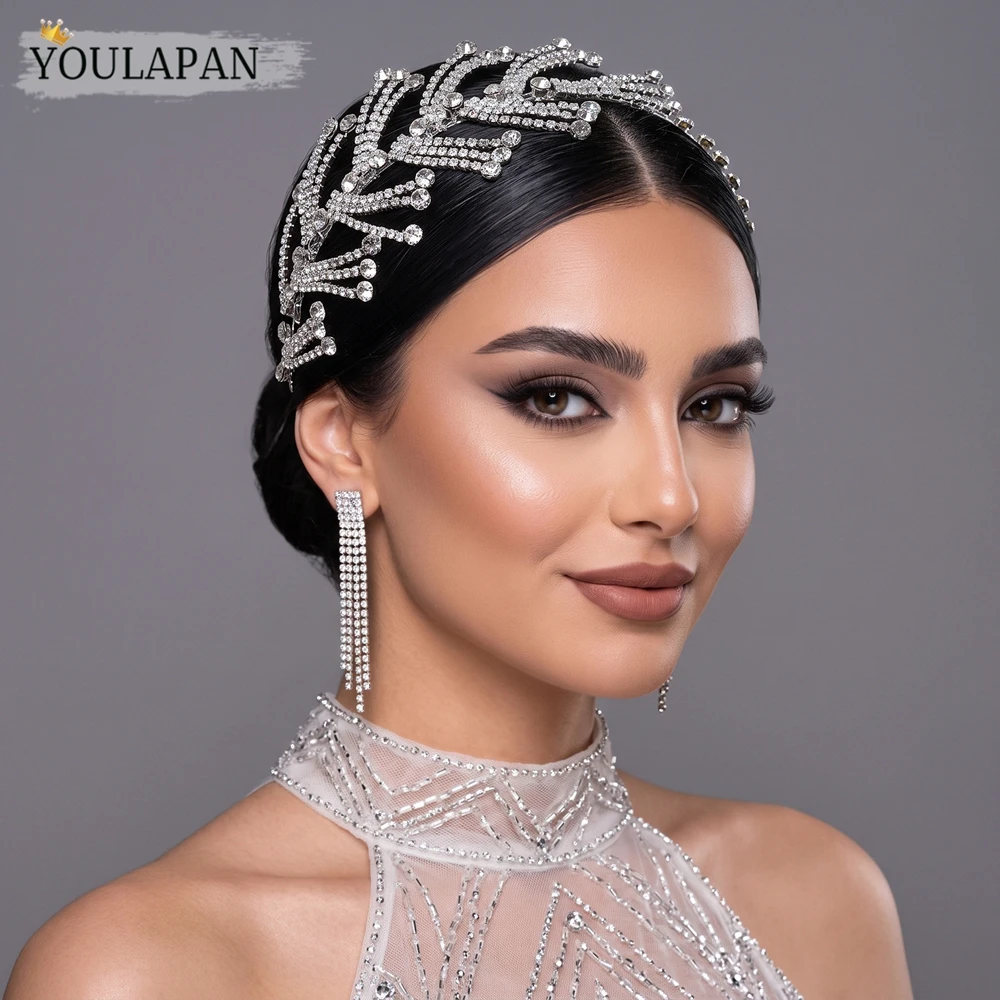 YouLaPan Silver Color Rhinestone Branch Leaf Bridal Headband Wedding Sparkly Women Hair Crown Party Hair Accessories HP1071