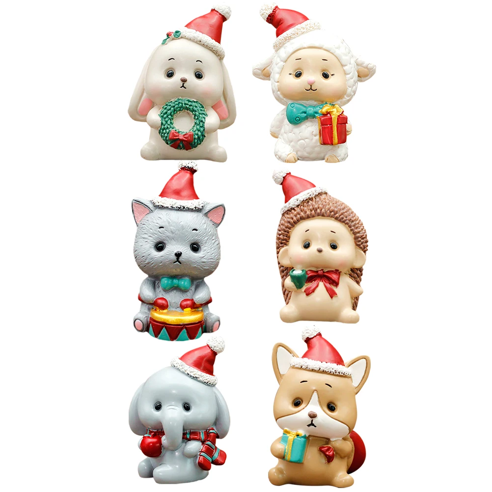 

6pcs Christmas Resin Craft Animal Shape Cake Topper Decorations Gift Ornament Durable Safe Premium Cupcake Muffin