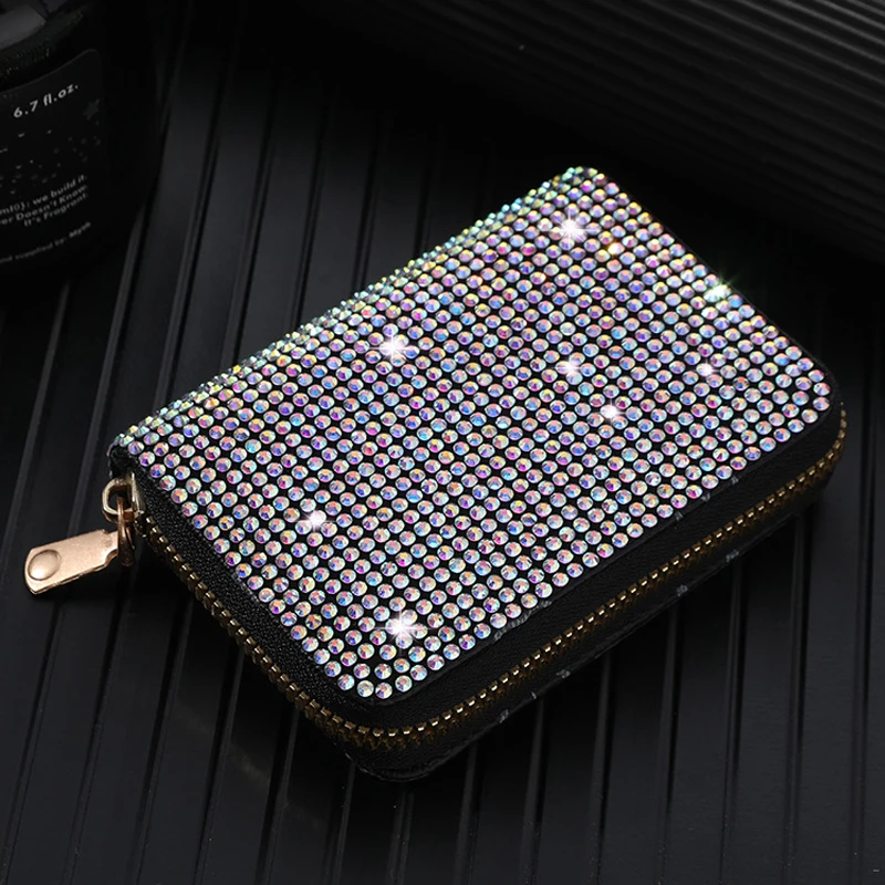 Women Card Storage Bag Stylish Coin Purse Rhinestone Small Wallet for Women Zipper Change Card Holder Wallets