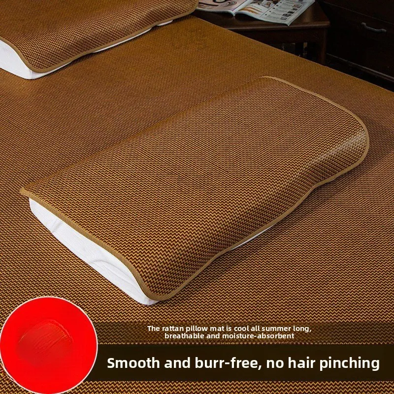 

Bamboo Rattan Pillow Mat Summer Cooling Cover Breathable Texture Sleeping Pillows Bed Decor Traditional Style Headrest Sheet