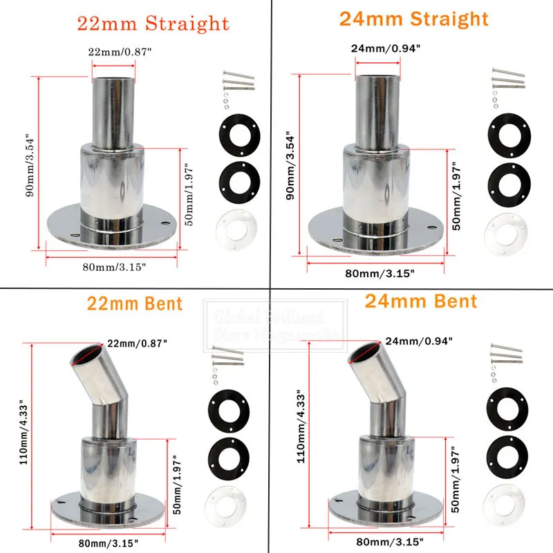 22mm/24mm de aço inoxidável 316 através do casco tubo de escape soquete peça de ferragem aquecedor de ventilação ar diesel para carro barco caminhão