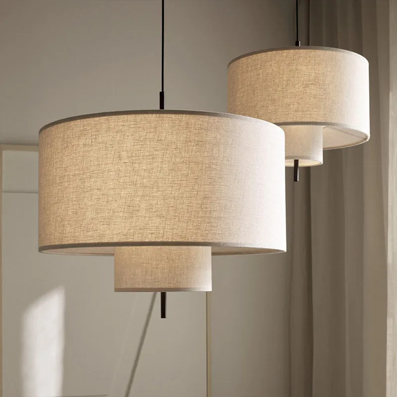 Lampa wisząca w stylu vintage z tkaniny, żyrandol z lnu w kształcie bębna, regulowany przewód, lampa wisząca do salonu, sypialni, restauracji, dekoracyjne oświetlenie.