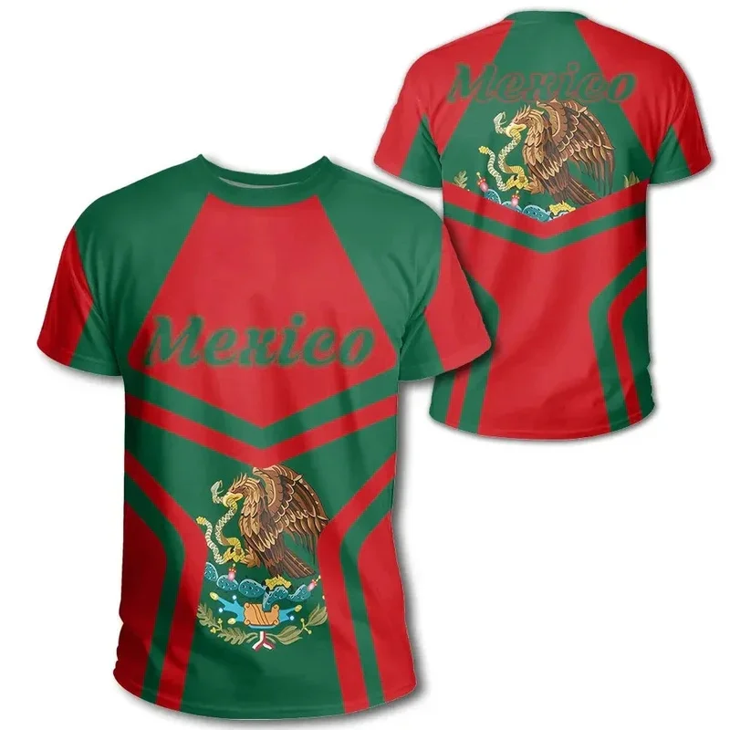 Mexico National Flag Eagle Printed Summer Men's O-Neck T Shirt Casual Short Sleeves Oversize Pullover Sport Jersey Men Clothing