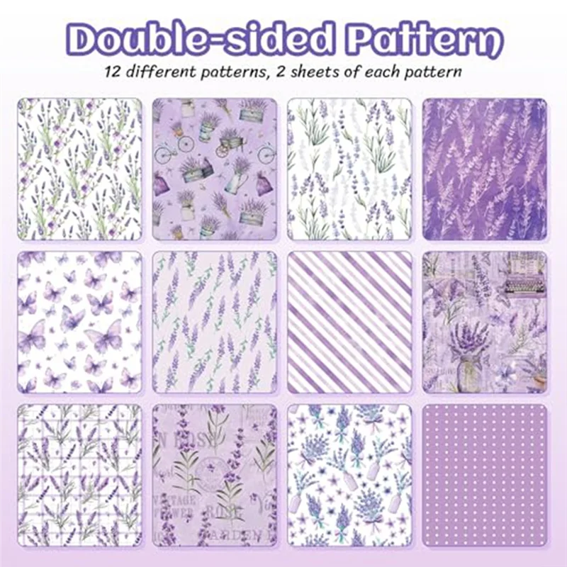 NEW-24 Sheets Scrapbook Paper 12Inch X 12Inch Double-Sided Bows Pattern Paper Decorative Decoupage Cardstock
