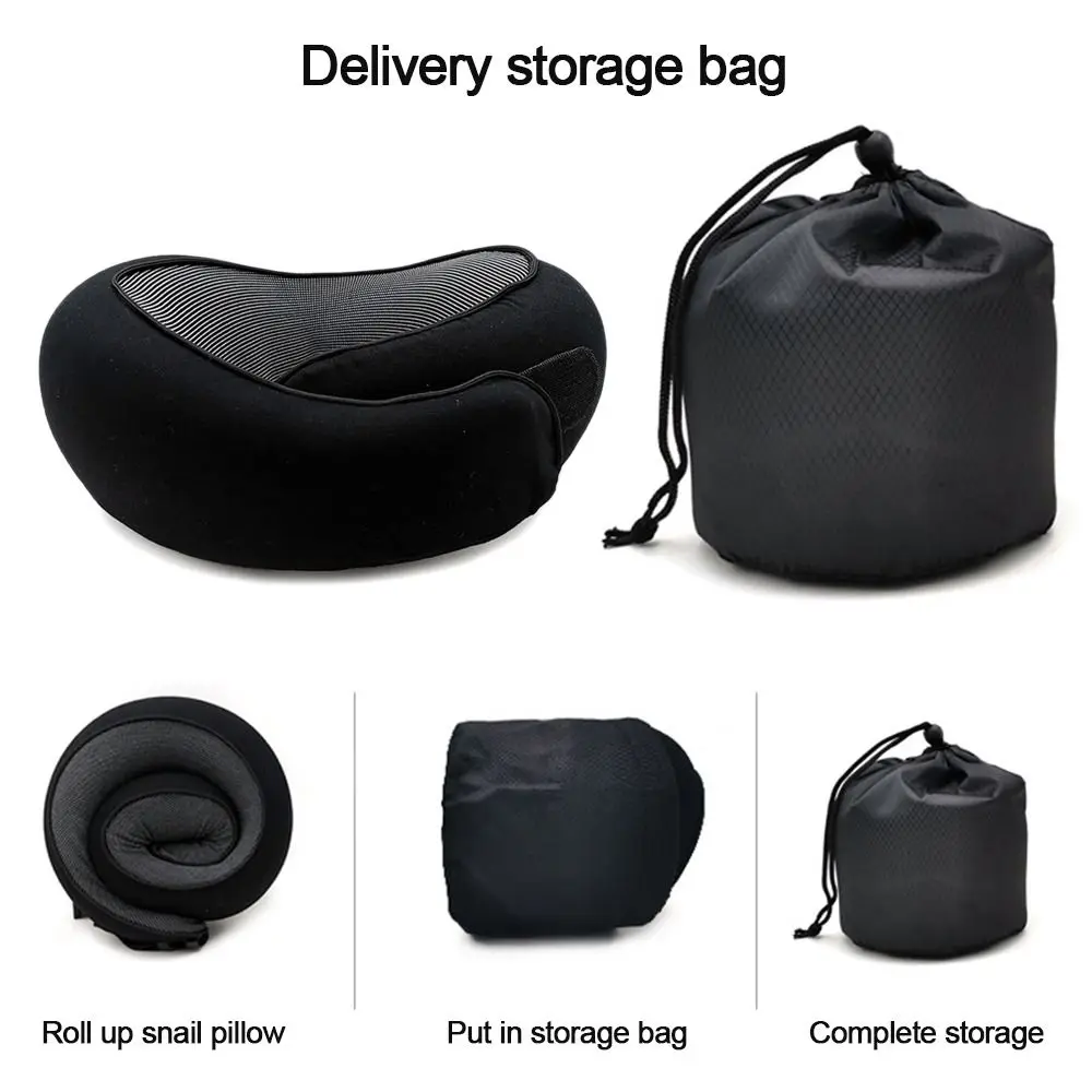 U-shaped Travel Neck Pillow Adjustable Soft Airplane Cushion Supports Head Neck and Chin with Drawstring Bag
