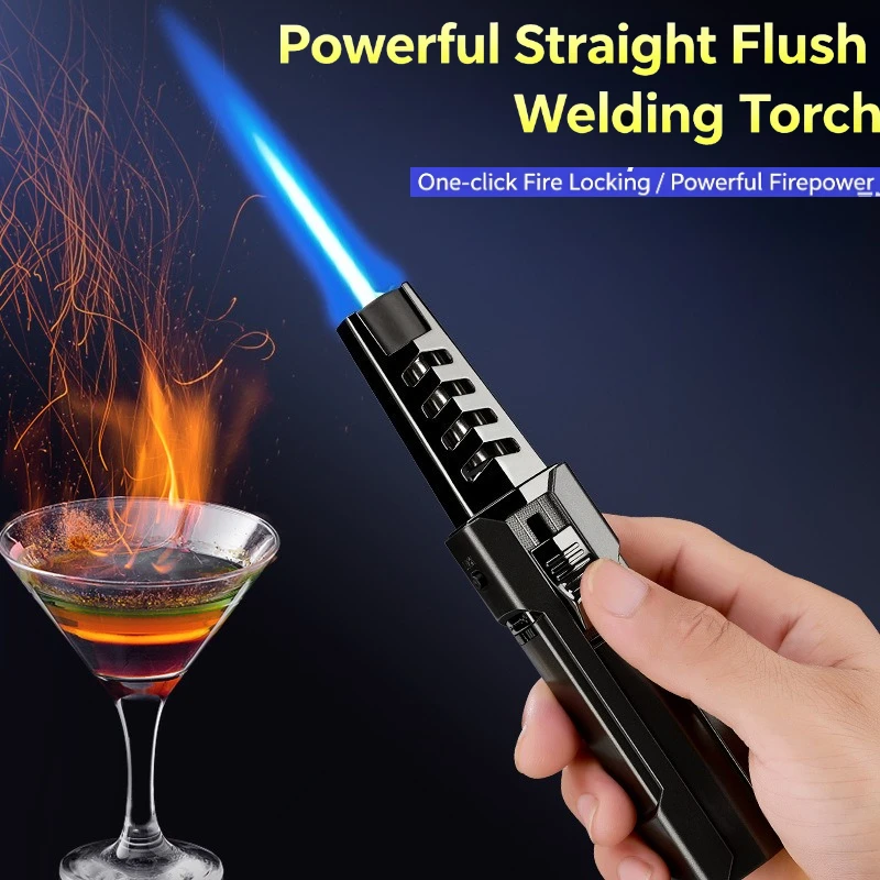 High-Power Jet Flame Torch Lighter, Refillable Butane Blow Torch with Lock Function Windproof Blue Flame Lighter for Outdoor Use