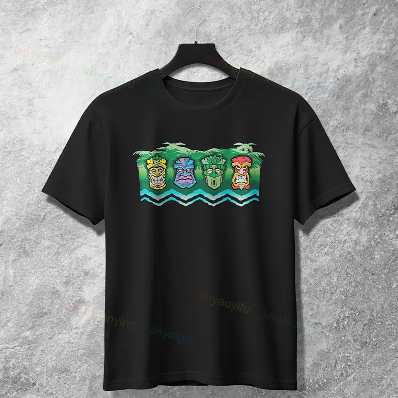 メンズ面白いハワイティキトーテムアートグラフィック Tシャツレトロコナアロハシャツサーフィン用綿 100% 半袖 Balck カジュアル Tシャツ
