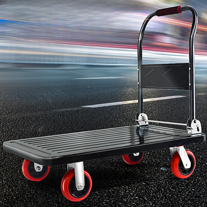 Durable Stainless Steel Handcart Flatbed Trolley with Foldable, Noiseless and Compact Design for Cargo Transportation