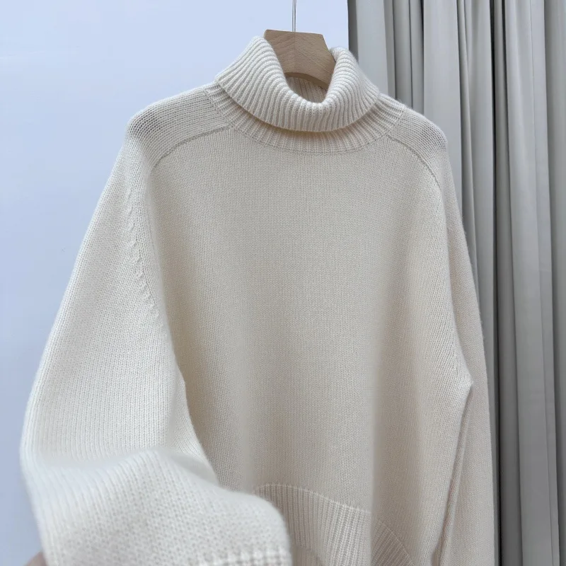 

Осень и зима, новый высокий воротник, свободный рукав на плечах, ленивый разрез сзади, чистый кашемировый толстый вязаный свитер для женщин