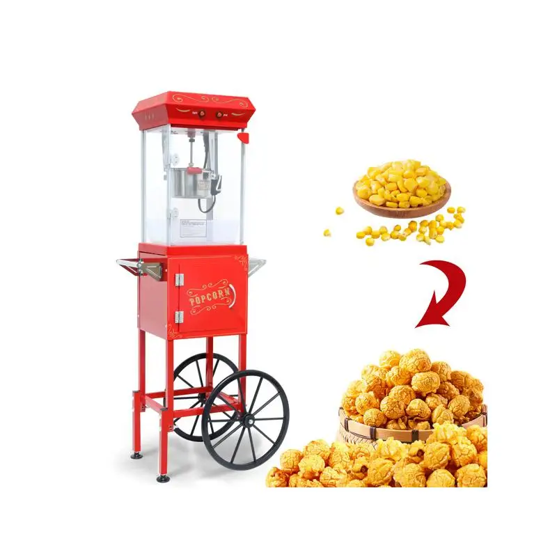 

Vintage-Style Popcorn Machine with Cart on Wheels, 6 Oz Stainless Steel Pot, Mobile Cart with Lockers for Home and Commercial