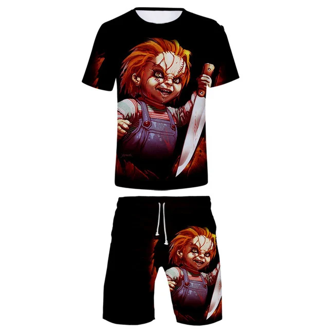 Horror Movie Chucky 3D Print T-Shirts Shorts Sets Men's Tracksuits Oversized Short Sleeve T Shirt Pants Set Man Suits Clothing