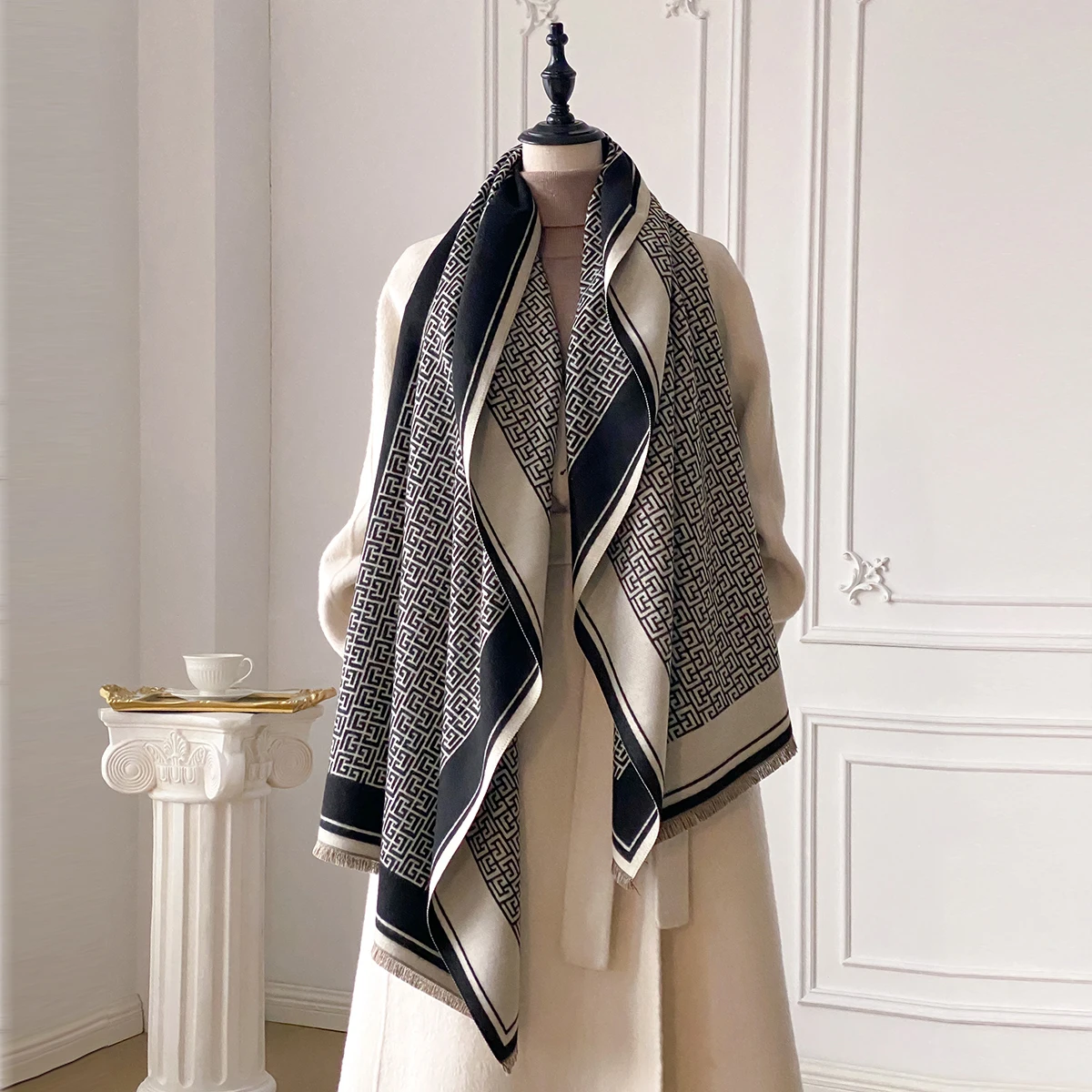 

New Two Sided Print Women Scarf Imitation Cashmere Soft Warm Pashmina Shawl Autumn Winter Coldproof Windproof Blanket