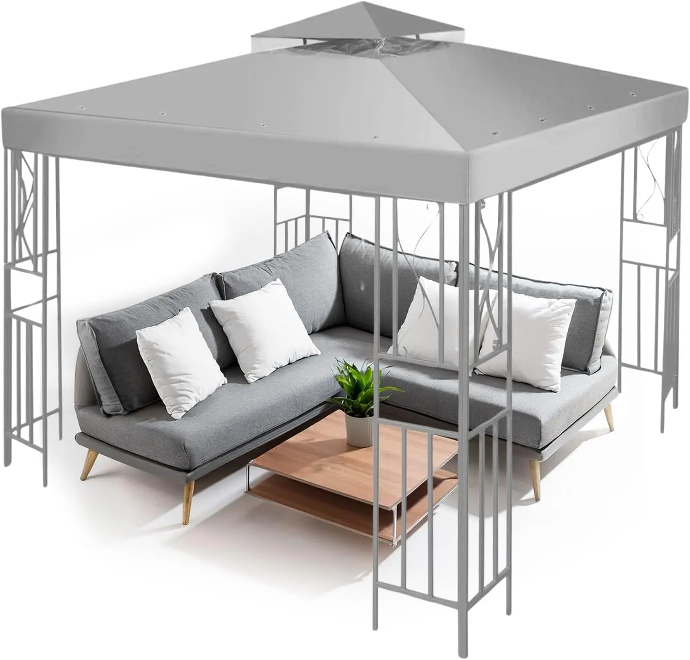 

Gazebo Cover Replacement Canopy Top 12x12 Ft (3.6m x 3.6m) Double Tier Top Canopy Cover Replacement with UV30 Dirt Water Resista