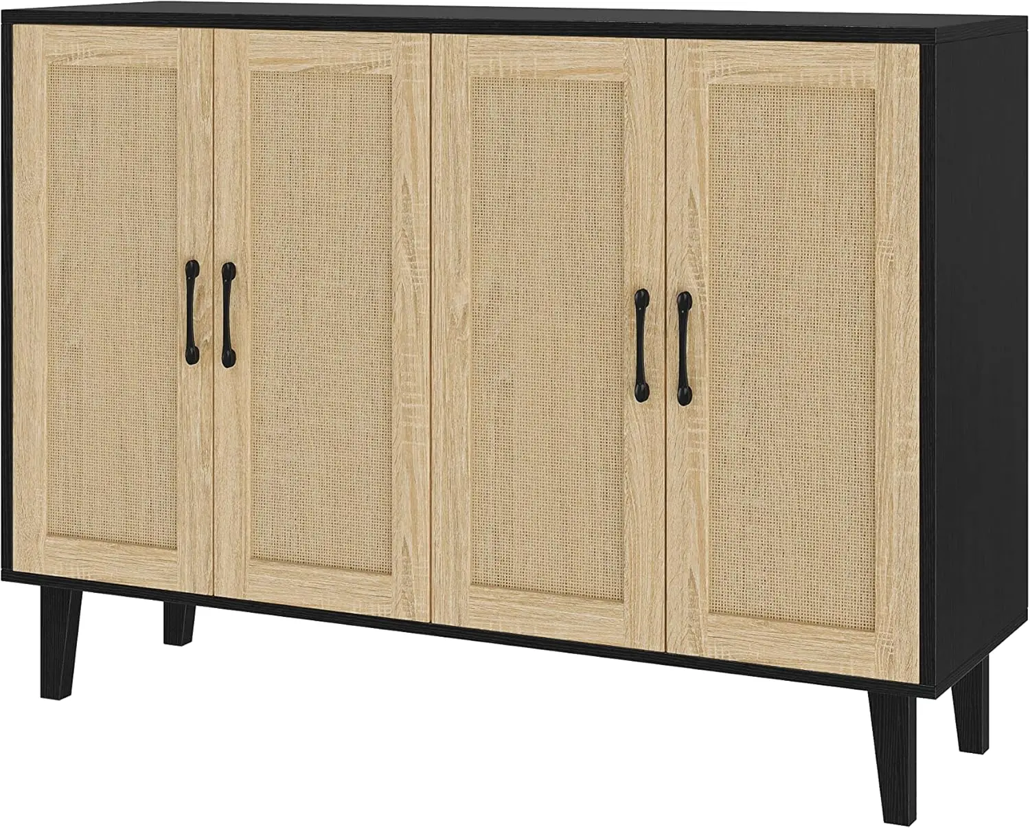 

Buffet Storage Cabinet with Rattan Decorating 4 Doors Living Room Kitchen Sideboard 48.43 x 34.65 x 15 inch