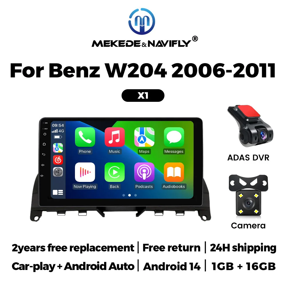 أندرويد 14 CarPlay راديو تلقائي مشغل وسائط متعددة لمرسيدس بنز W204 2006-2011 DVR مراقب كاميرا الرؤية الخلفية نافي Autoradio #1
