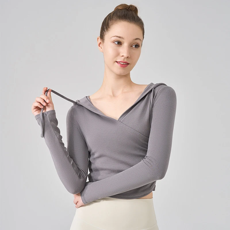

Женский тренировочный топ с капюшоном и длинными рукавами, быстросохнущая облегающая рубашка для йоги для бега, пилатеса, тренировочная одежда для спортзала