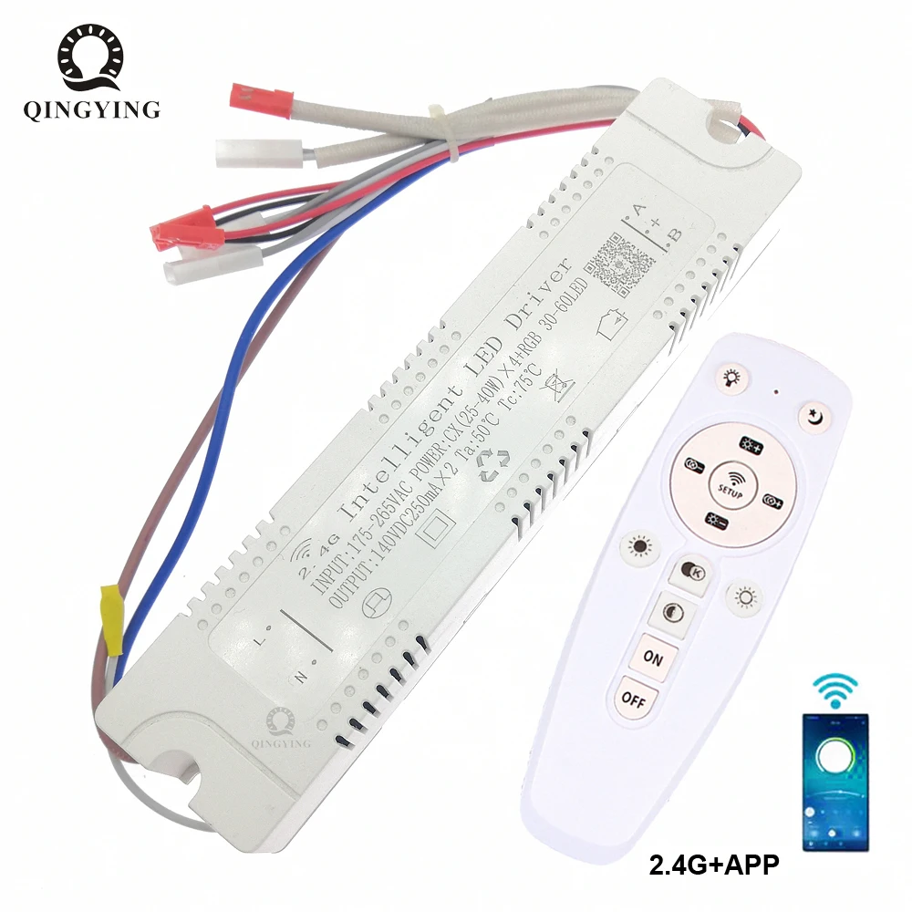 2.4G Driver 25-40Wx4 + RGB 30-60LED Intelligent LED Power Supply Remote+APP Control For Dual Color Flexible Strip RGB Chandelier