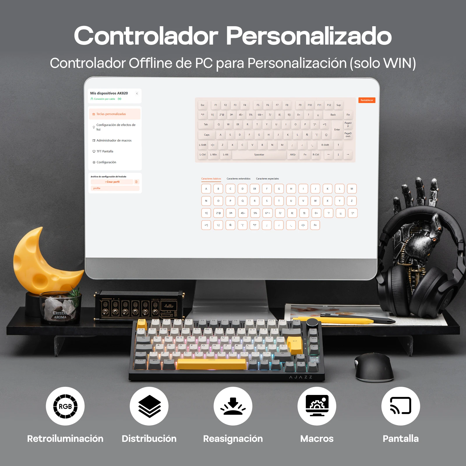 ISO-ES 레이아웃 EPOMAKER X AJAZZ AK820 PRO 75% 스페인어 레이아웃 유선/2.4GHz/BT 기계식 키보드 (스크린 및 노브 포함) PC/Mac용 썸네일 2