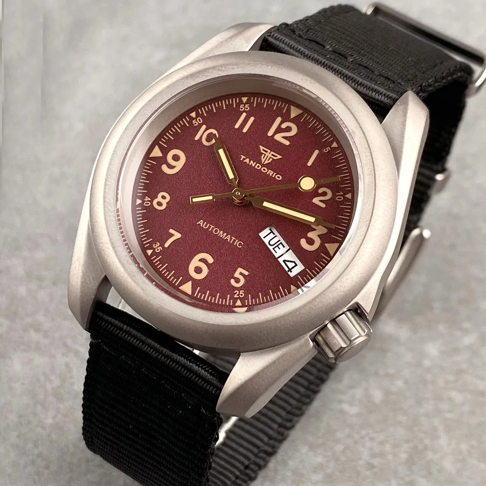 3.8 Crown Sandblasted Titanium Case Tandorio 40mm NH35/NH36 Military Mechanical Men Reloj Watch Lume Dial Arabic Numeral 20BAR