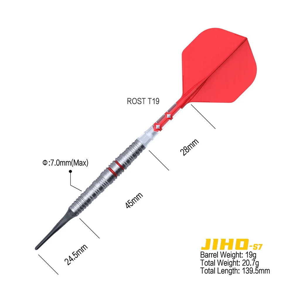 CUESOUL JIHO S7 19g Soft Tip 90% Tungsten Dart Set with Unifying T19 Flights