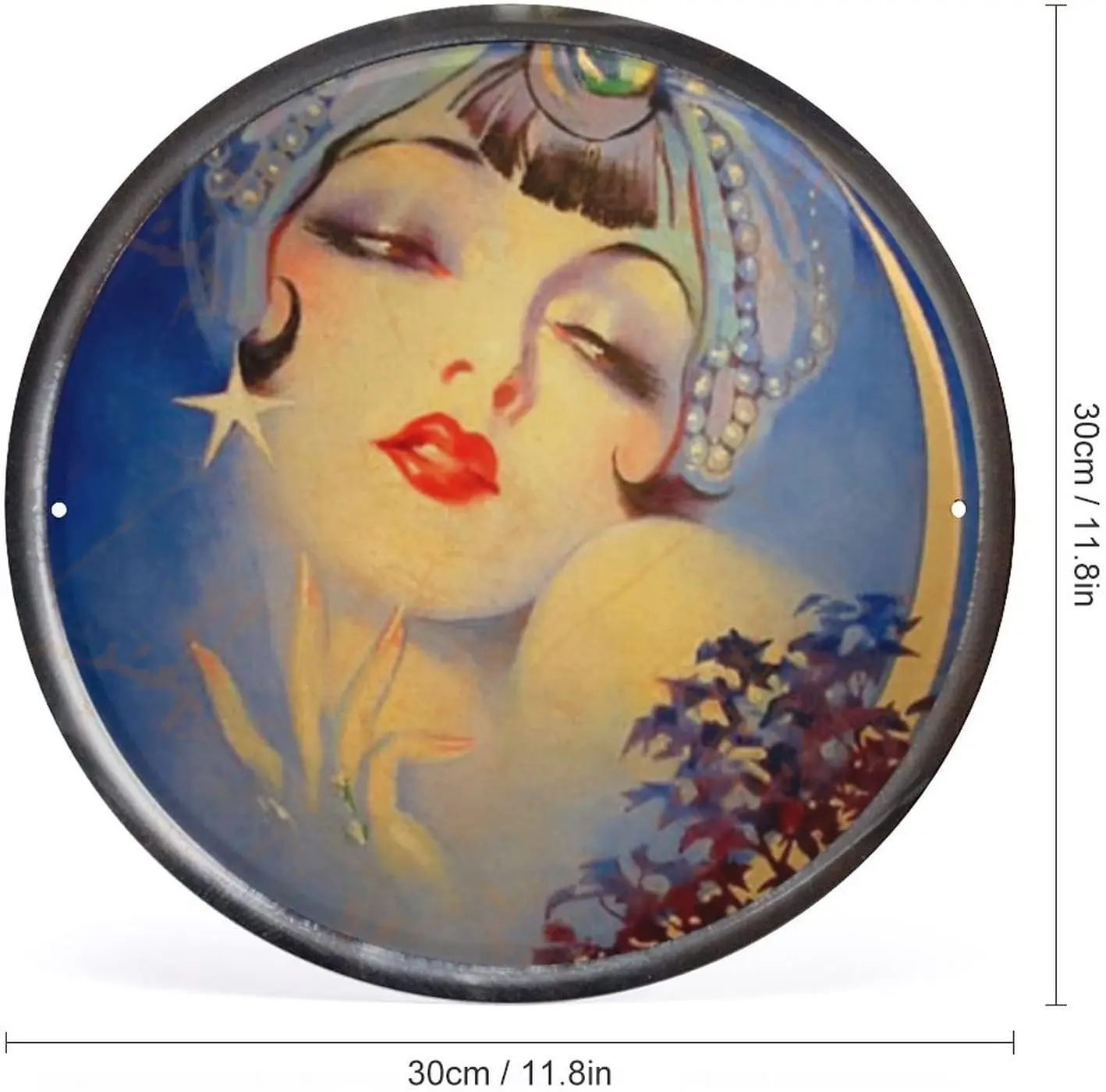 Gypsy Art Deco Moon tin sign, -1920's Jazz Age Roaring 20s Portrait - Vintage Style Round Tin Sign Wall Sign Wall Decor Gift